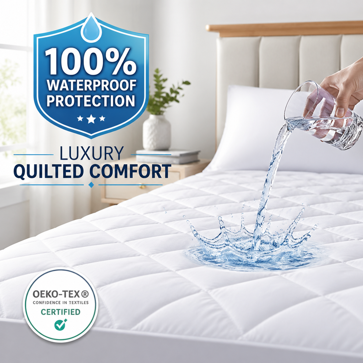 Waterproof Quilted Mattress Protector – OEKO-TEX® Certified Microfiber, Breathable &  Noiseless Bed Cover with Deep Pocket Fitted Skirt, Soft Mattress Pad for All Sizes
