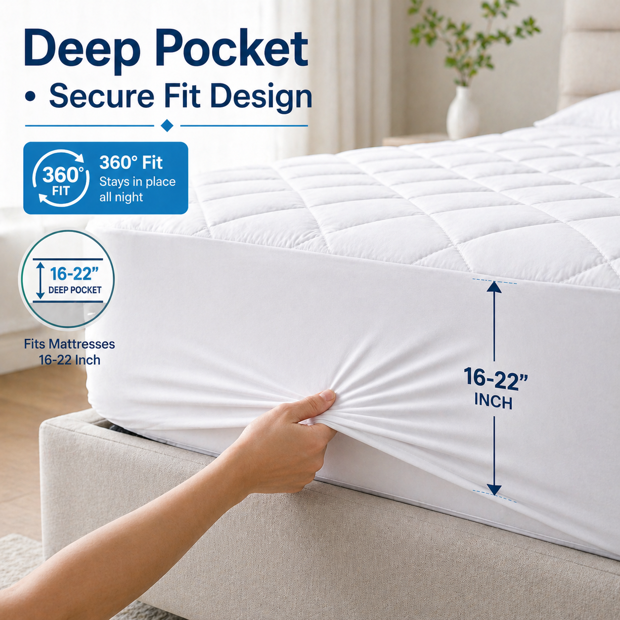 Waterproof Quilted Mattress Protector – OEKO-TEX® Certified Microfiber, Breathable &  Noiseless Bed Cover with Deep Pocket Fitted Skirt, Soft Mattress Pad for All Sizes