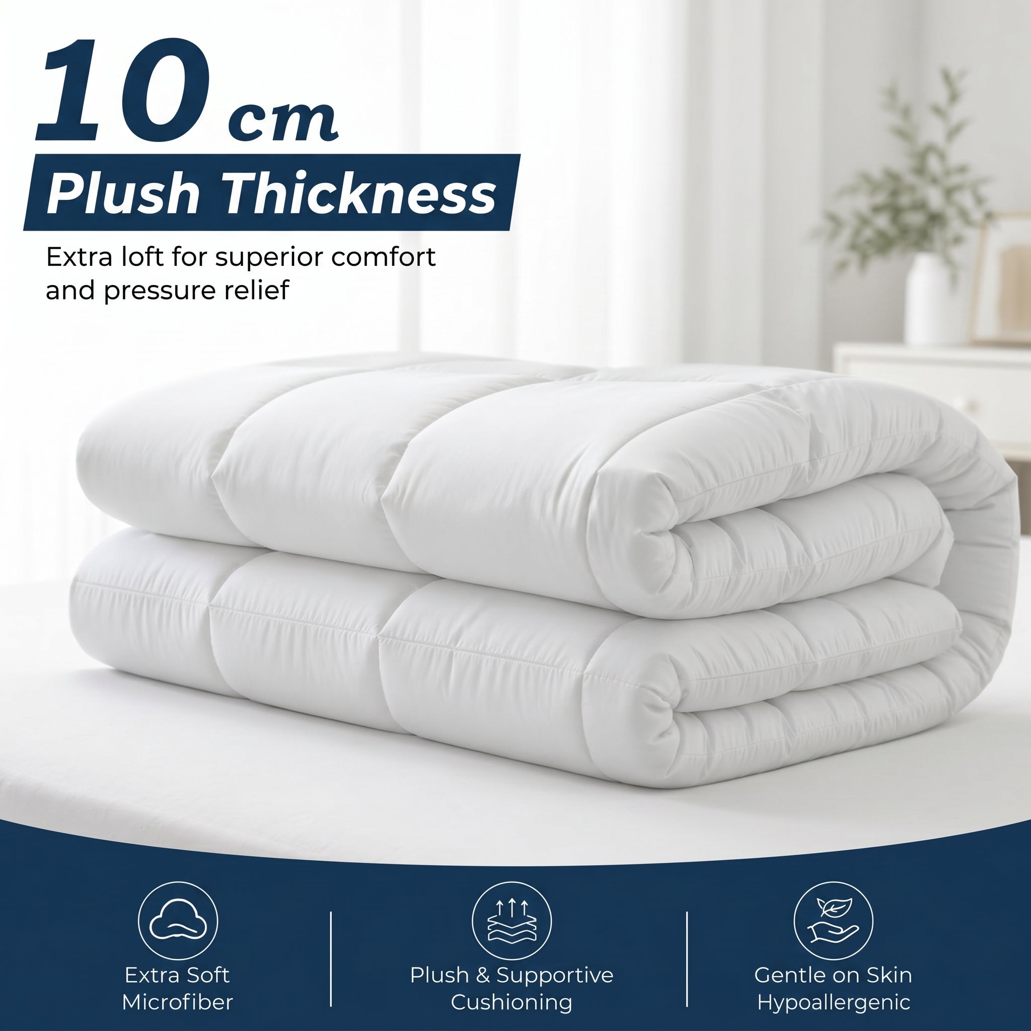 Extra Thick Quilted Mattress Topper – 10 cm Microfiber Cushion, Deep Pocket 360° Elastic Fit, Breathable Hypoallergenic, OEKO-TEX® Certified Mattress Pad Cover