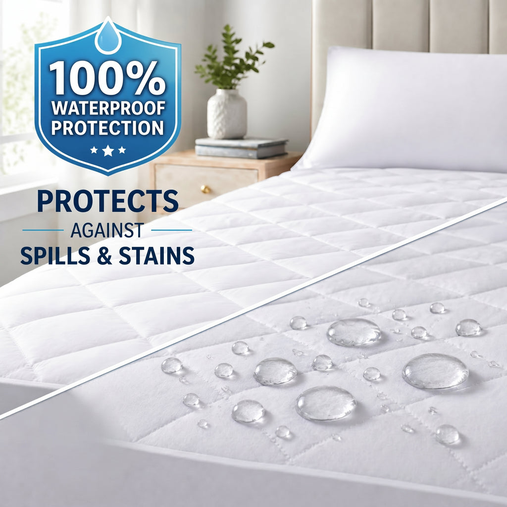 Waterproof Quilted Mattress Protector – OEKO-TEX® Certified Microfiber, Breathable &  Noiseless Bed Cover with Deep Pocket Fitted Skirt, Soft Mattress Pad for All Sizes