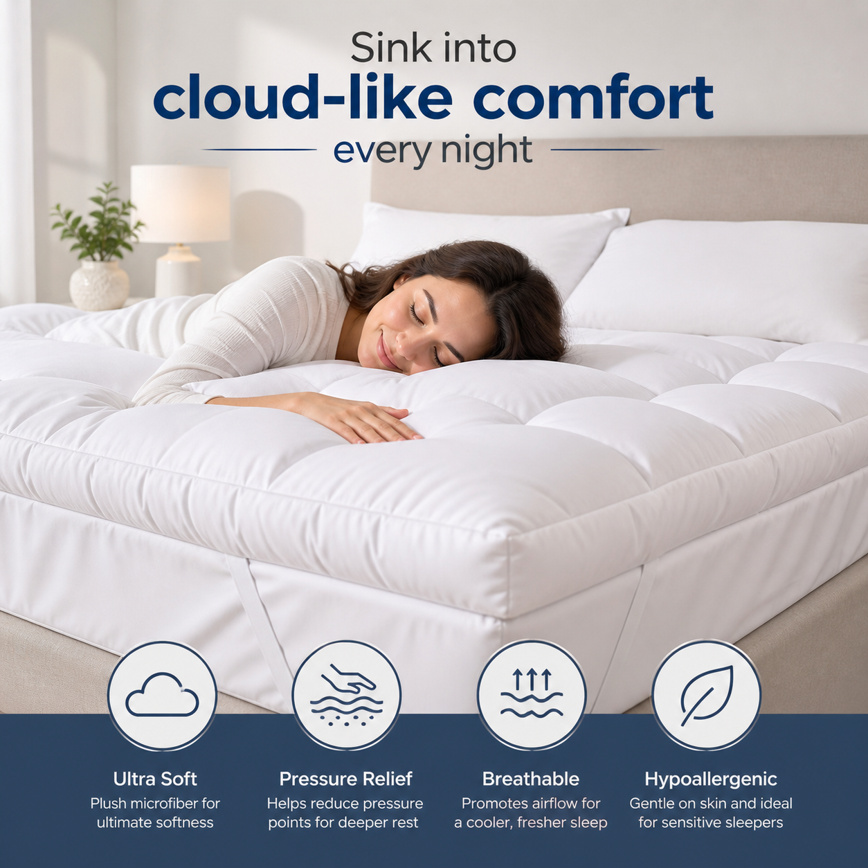 Extra Thick Quilted Mattress Topper – 10 cm Microfiber Cushion, Deep Pocket 360° Elastic Fit, Breathable Hypoallergenic, OEKO-TEX® Certified Mattress Pad Cover