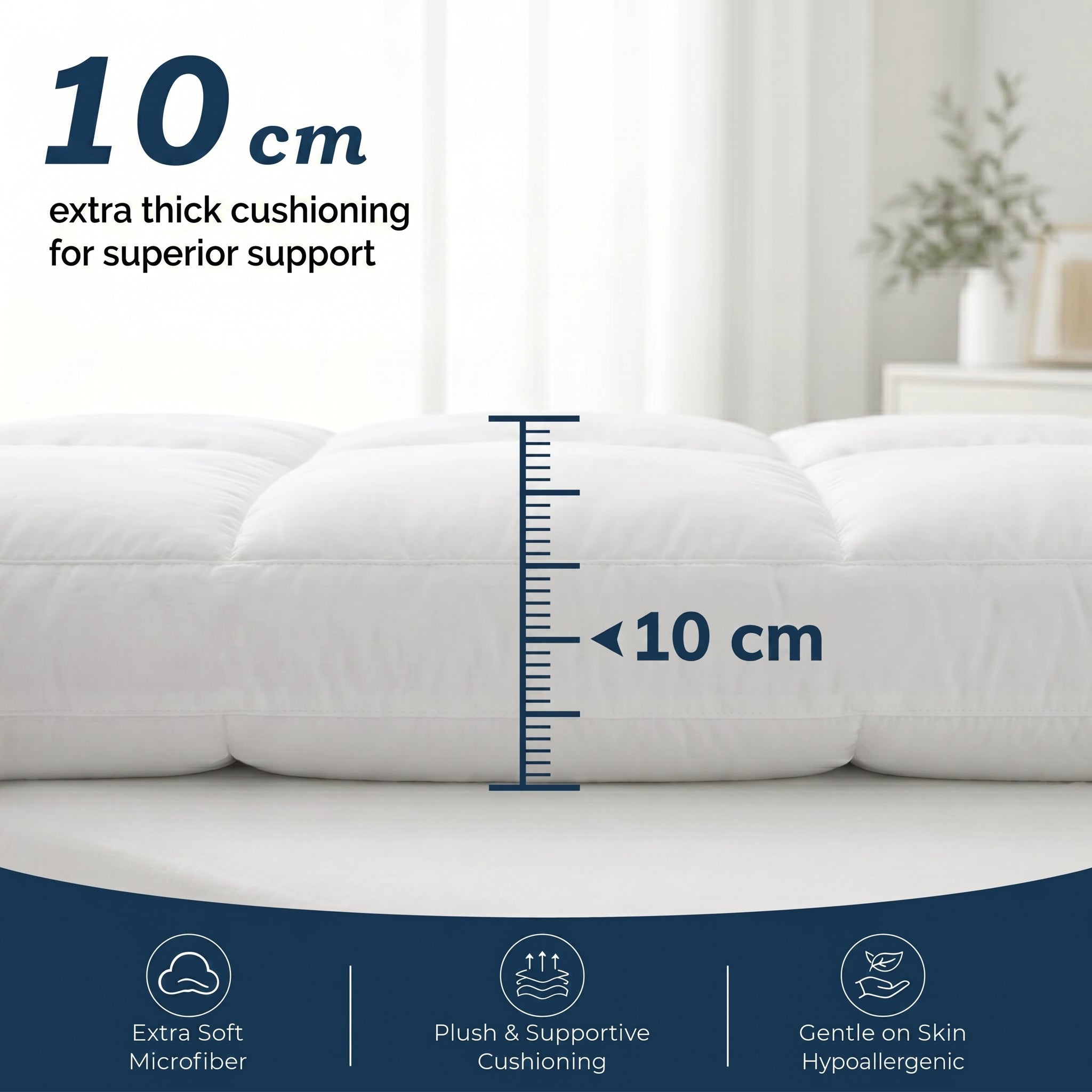 Extra Thick Quilted Mattress Topper – 10 cm Microfiber Cushion, Deep Pocket 360° Elastic Fit, Breathable Hypoallergenic, OEKO-TEX® Certified Mattress Pad Cover