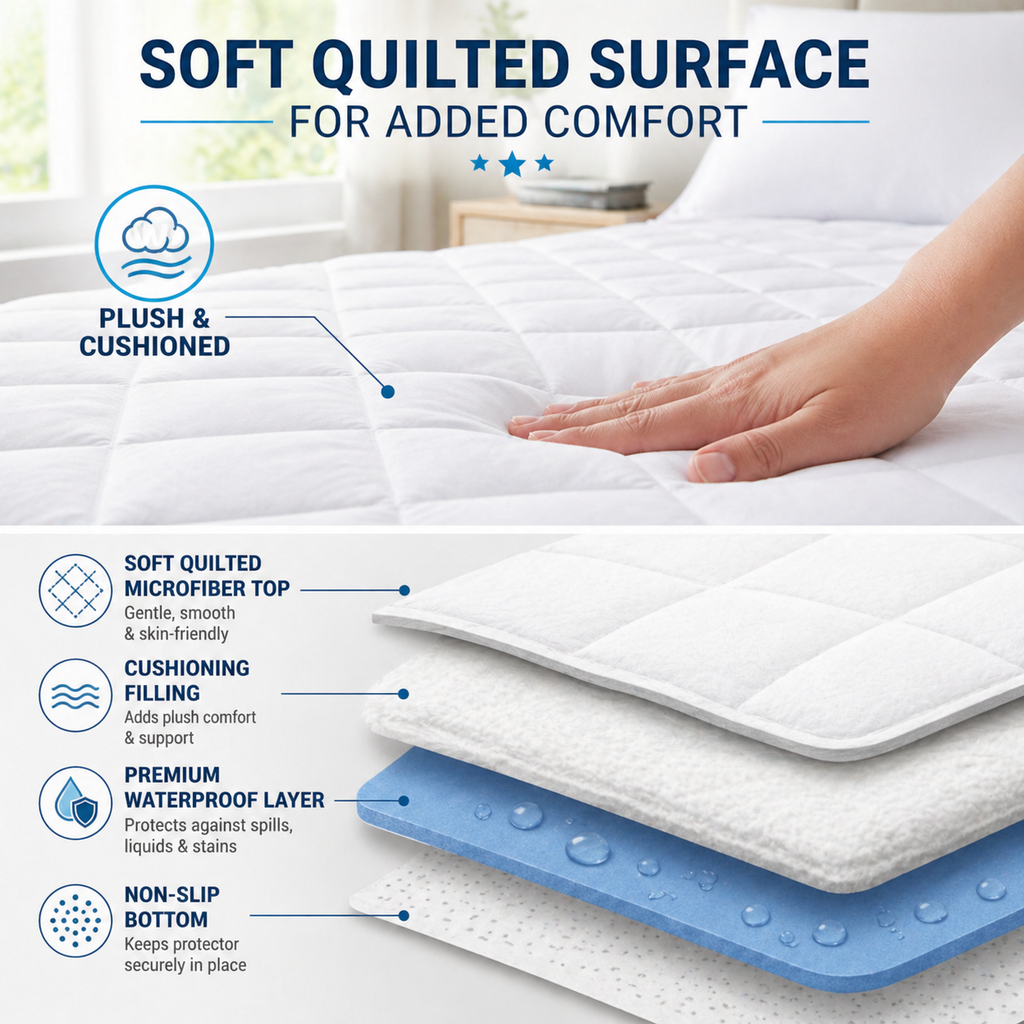 Waterproof Quilted Mattress Protector – OEKO-TEX® Certified Microfiber, Breathable &  Noiseless Bed Cover with Deep Pocket Fitted Skirt, Soft Mattress Pad for All Sizes