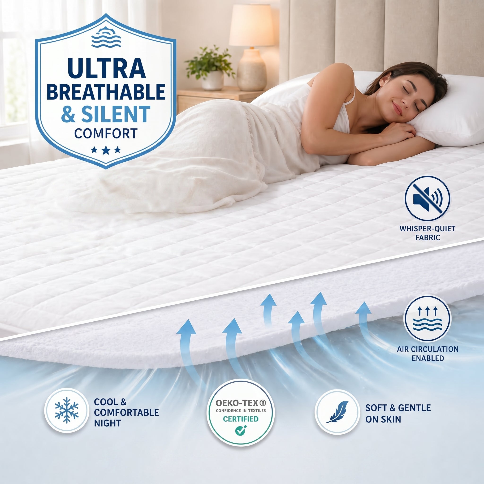 Waterproof Quilted Mattress Protector – OEKO-TEX® Certified Microfiber, Breathable &  Noiseless Bed Cover with Deep Pocket Fitted Skirt, Soft Mattress Pad for All Sizes