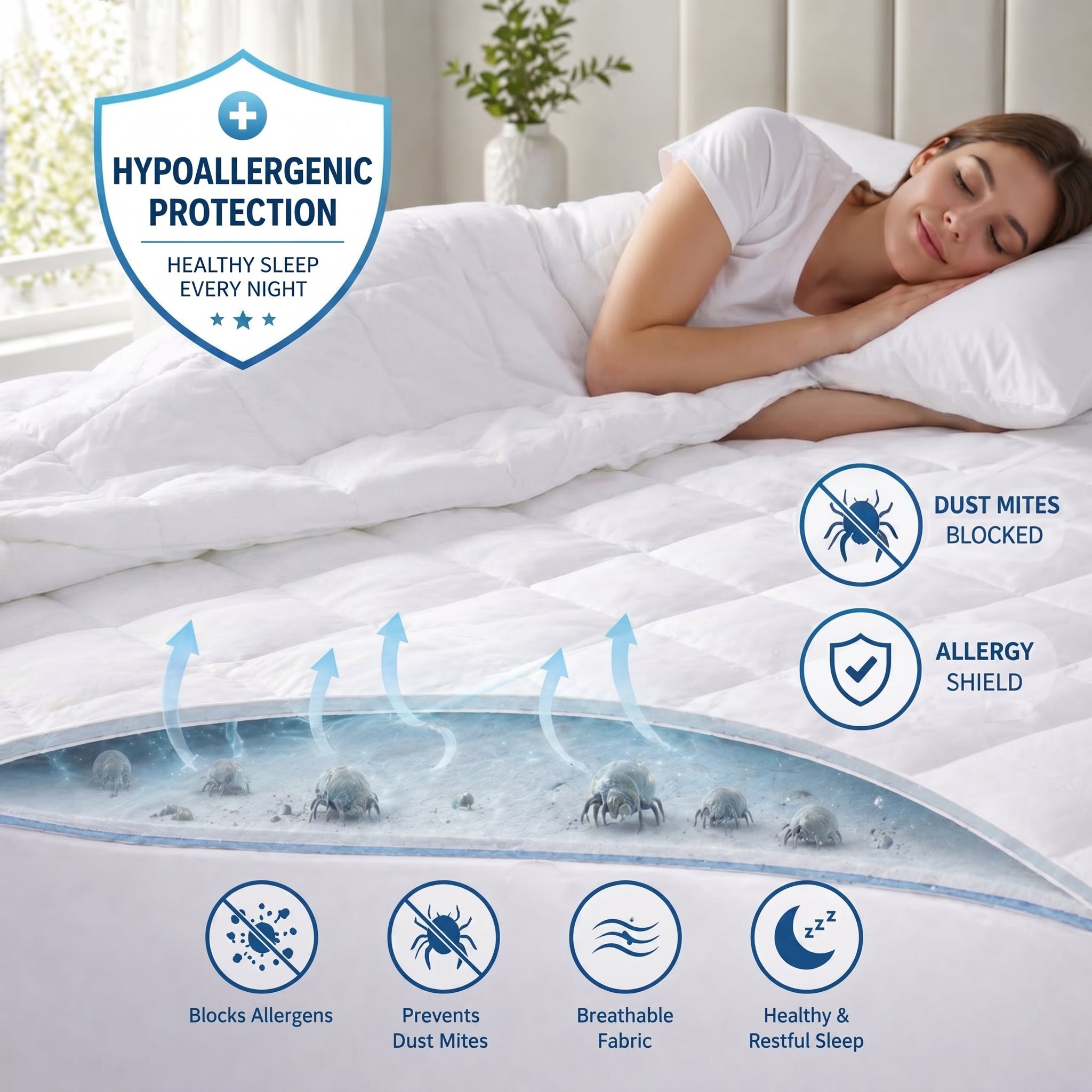 Waterproof Quilted Mattress Protector – OEKO-TEX® Certified Microfiber, Breathable &  Noiseless Bed Cover with Deep Pocket Fitted Skirt, Soft Mattress Pad for All Sizes