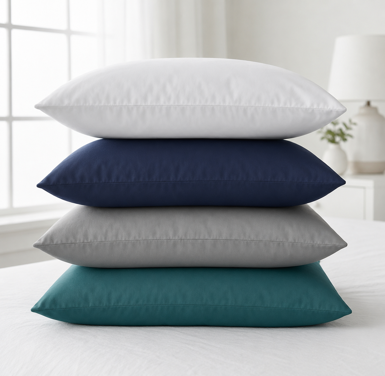 Ultra-Soft Microfiber Pillowcase Set of 2 (48 x 74 cm) – Breathable, Wrinkle-Resistant,  Smooth & Durable Pillow Covers – Easy Care Bedding (White, Navy, Gray, Teal)