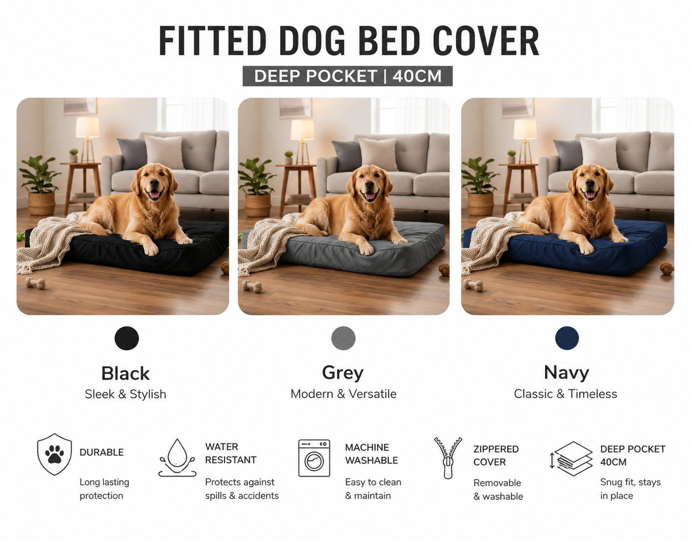 Heavy-Duty Oxford Polyester Dog Bed Cover – Water-Resistant, Scratch-Resistant & Washable Replacement Cover with Hidden Zipper