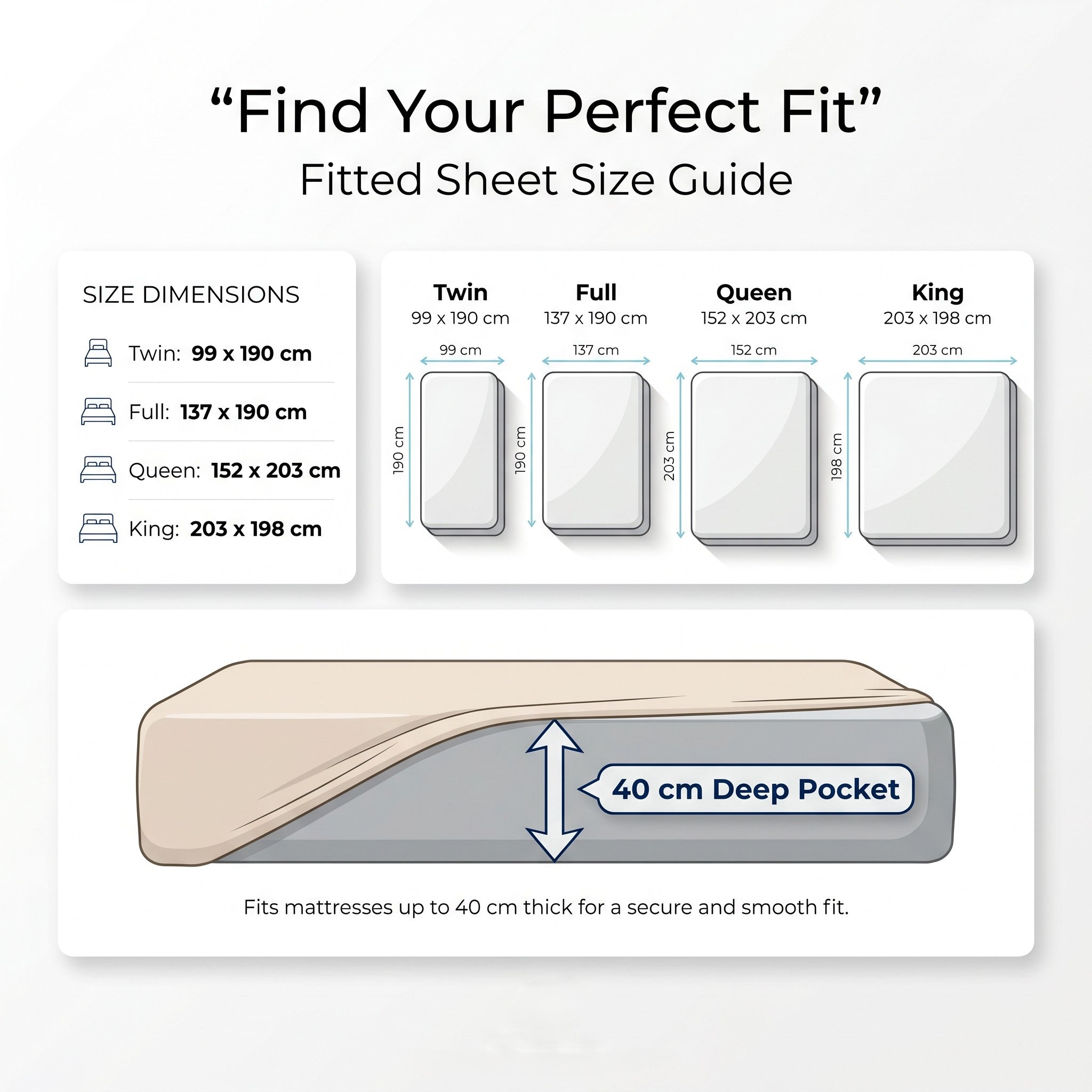 Deep Pocket Fitted Bed Sheet – 100% Microfiber Polyester, Soft & Wrinkle-Resistant  Bedding, 40 cm Snug Fit (Twin/Full/Queen/King, Multiple Colors)
