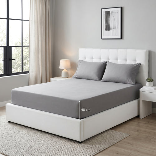 Deep Pocket Fitted Bed Sheet – 100% Microfiber Polyester, Soft & Wrinkle-Resistant  Bedding, 40 cm Snug Fit (Twin/Full/Queen/King, Multiple Colors)
